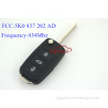 5KO837202AD 434 Mhz Car key control with id48 chip for skoda flip key